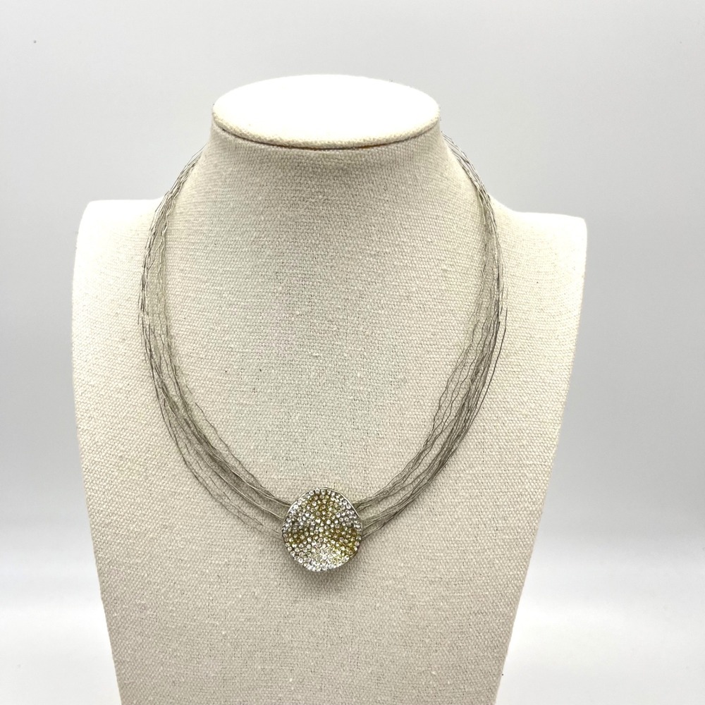 Multi Strand Silver Wire‎ Rhinestone Statement Necklace Adjustable Collar